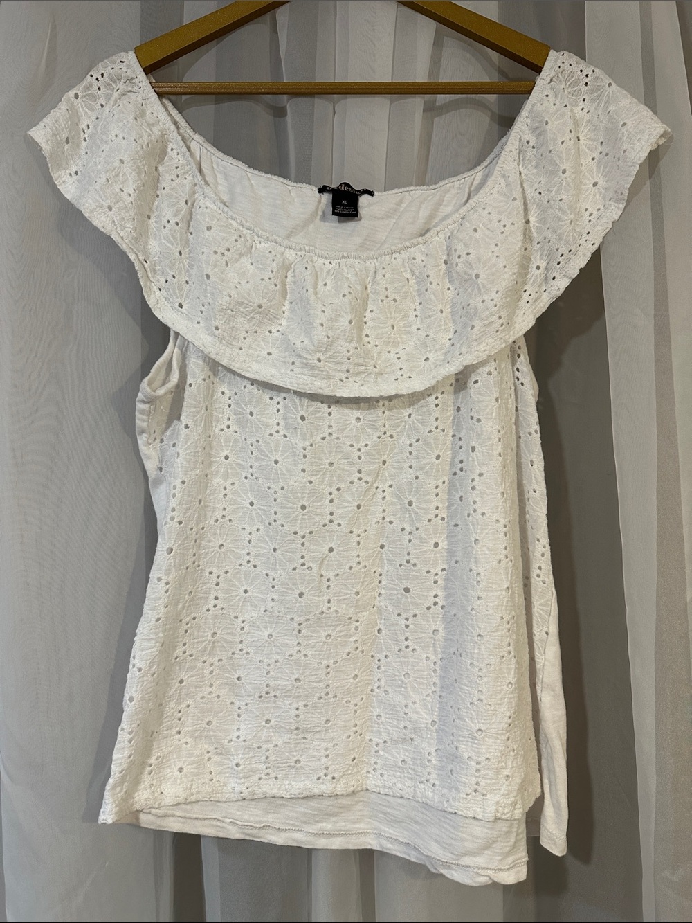 By Design White Eyelet Off Shoulder Top Size XL Cottagecore Boho Summer